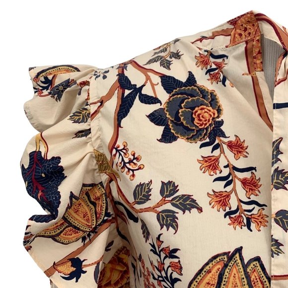 Elie Tahari SZ Small Multicolor Blouse Short Flutter Sleeve Paisley Floral Top - Picture 4 of 7